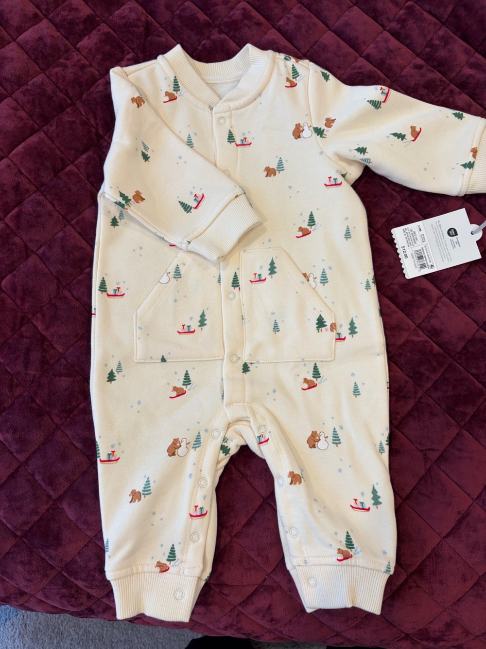 cloud island Cream Holiday Bear Print One-Piece
